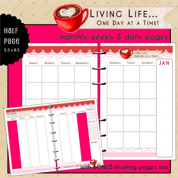 items similar to half page printable calendar planner pages monthly