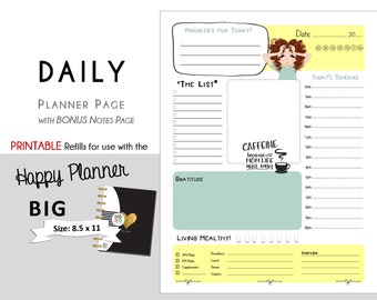 BIG Happy Planner DAILY Printable with Notes for Create365 | mambi | Me & My Big Ideas - PDF - "Caffeine momlife aint Easy" - redhead