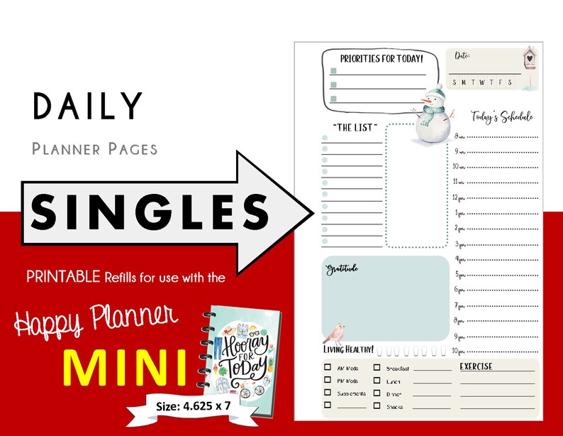 MINI Happy Planner DAILY inserts Printable Create365 Etsy