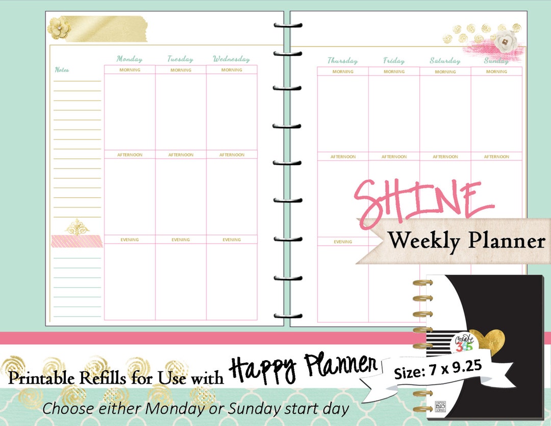 Happy Planner PRINTABLE Weekly Planner Inserts / Refills PDF 7 X 9.25 ...
