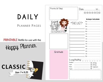 CLASSIC Happy Planner DAILY Printable with Notes for Create365 | mambi | Me & My Big Ideas - PDF "Enjoy the Little Things" - redhead