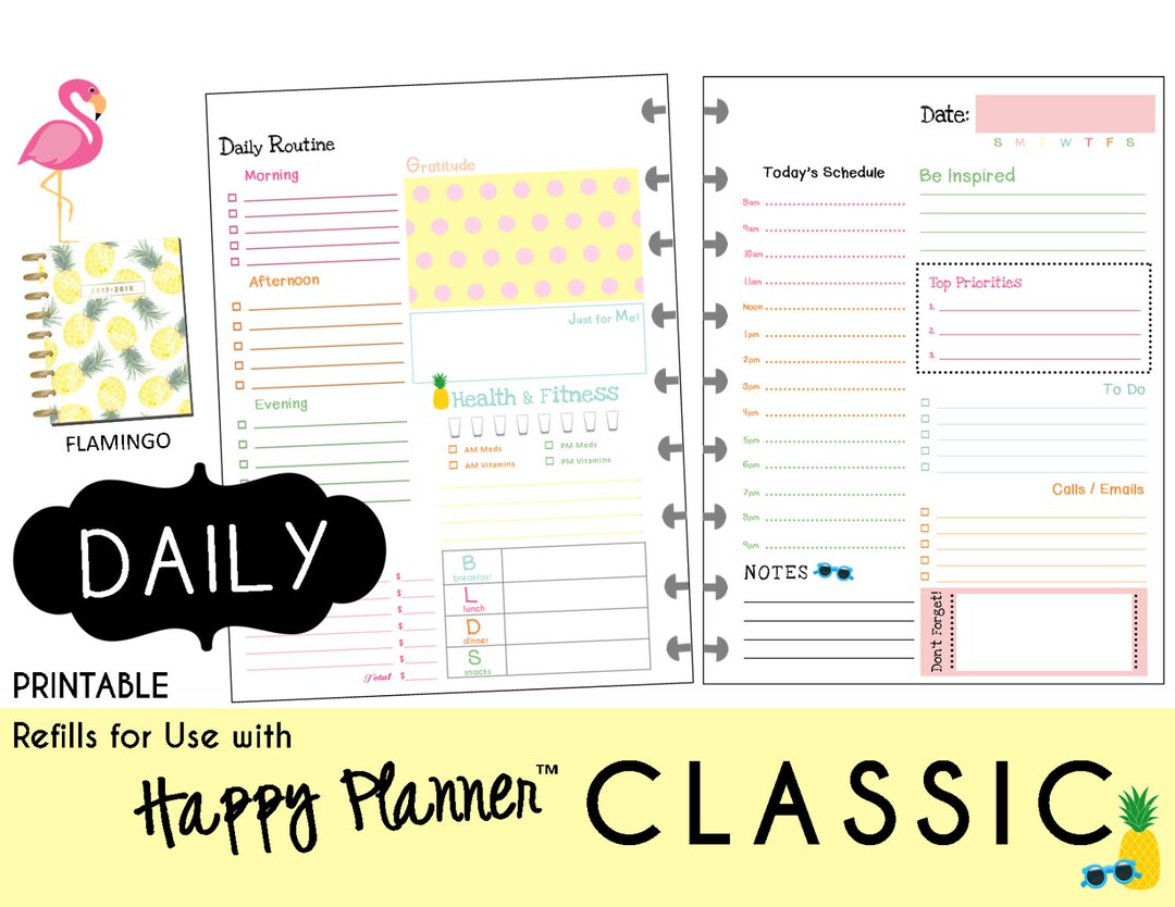 HAPPY PLANNER Daily Planner Refills Printable - PDF - Classic 7 X 9.25 ...