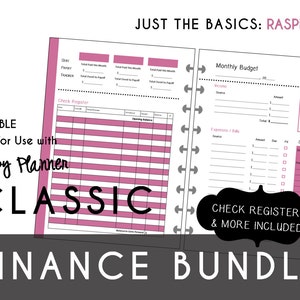 CLASSIC Happy Planner FINANCE Bundle Check Register, Monthly Budget, Debt Payoff Tracker, Debtor Contacts Passwords Printable PDF Raspberry image 1