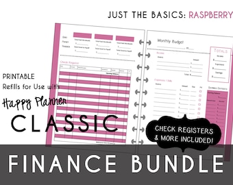 CLASSIC Happy Planner FINANCE Bundle  Check Register, Monthly Budget, Debt Payoff Tracker, Debtor Contacts Passwords Printable PDF Raspberry