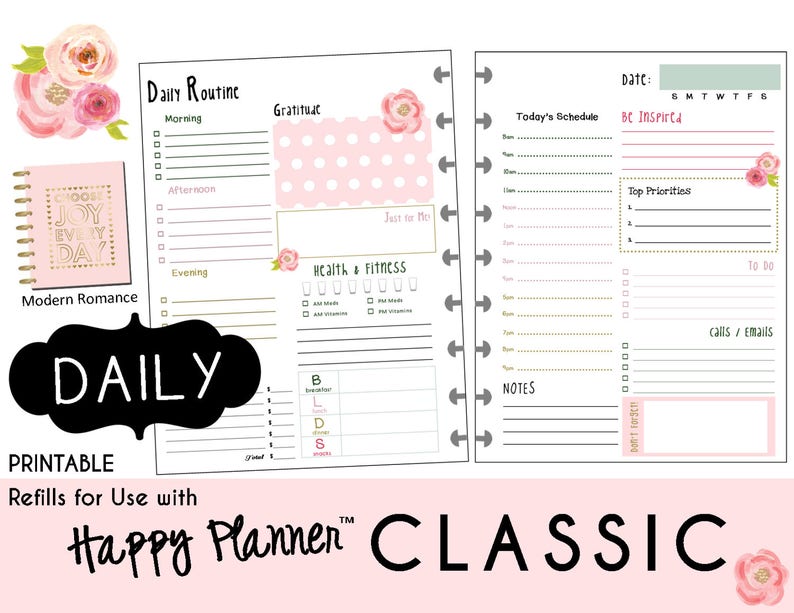 happy planner daily planner refills printable pdf classic