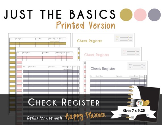 happy planner printed check register planner inserts pdf etsy checkbook register pdf