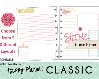 HAPPY PLANNER Notes/Journal Paper Refills Printable - PDF - Classic 7 x 9.25 mambi | Create365 | me & my Big Ideas "Shine"
