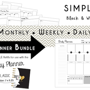 Happy Planner: SIMPLE Black/white Planner Bundle - CLASSIC Size 7 X 9. ...