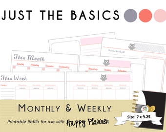 Happy Planner PRINTABLE Monthly / Weekly Planner Refills - PDF  7 x 9.25 "Just the Basics" | Create 365 | mambi  Me & My Big Ideas