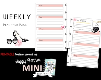 MINI Happy Planner Weekly Printable PDF [4.625 x 7]   #Lady Boss in Pink and Gold