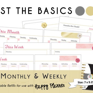 Happy Planner PRINTABLE Monthly / Weekly Planner Refills - PDF  7 x 9.25 "Just the Basics" | Create 365 | mambi  Me & My Big Ideas