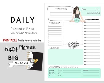 BIG Happy Planner DAILY Printable and Notes Pages for Create365 | mambi | Me & My Big Ideas - PDF - Yoga Girl - light skin tone