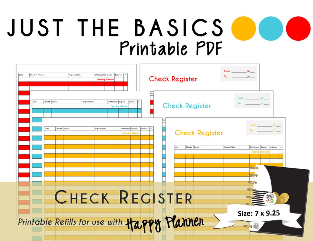 Happy Planner PRINTABLE Check Register Planner Inserts - PDF - 7 X 9.25 ...