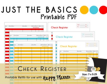 Happy Planner PRINTABLE Check Register Planner Inserts - PDF - 7 x 9.25 "Just the Basics" | Create 365 | mambi  Me & My Big Ideas