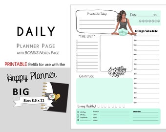 BIG Happy Planner DAILY Printable and Notes Pages for Create365 | mambi | Me & My Big Ideas - PDF - Yoga Girl - dark skintone