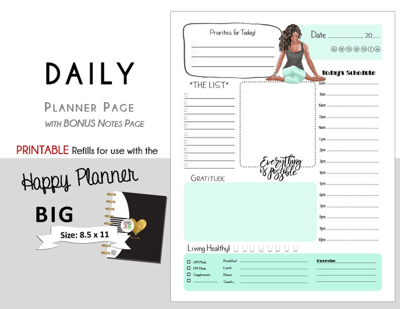 BIG Happy Planner DAILY Printable And Notes Pages For Etsy