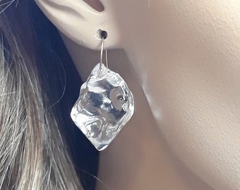 Chunky earring, Clear lucite earring, Ice cube earring, Statement earring gold, Dangle drop earring,Big stud earring, Ice rock earrings.
