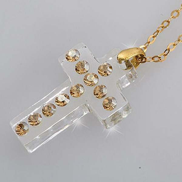 Clear lucite necklace, Cross necklace women, Swarovski cross, Perspex cross, Cross necklace gold, Religious necklace, Acrylic necklace.