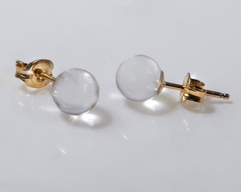 Tiny gold stud earring, Clear lucite earring, Disco ball earring, Globe earring Gift For Her, Plastic post earring, Ball stud earring.