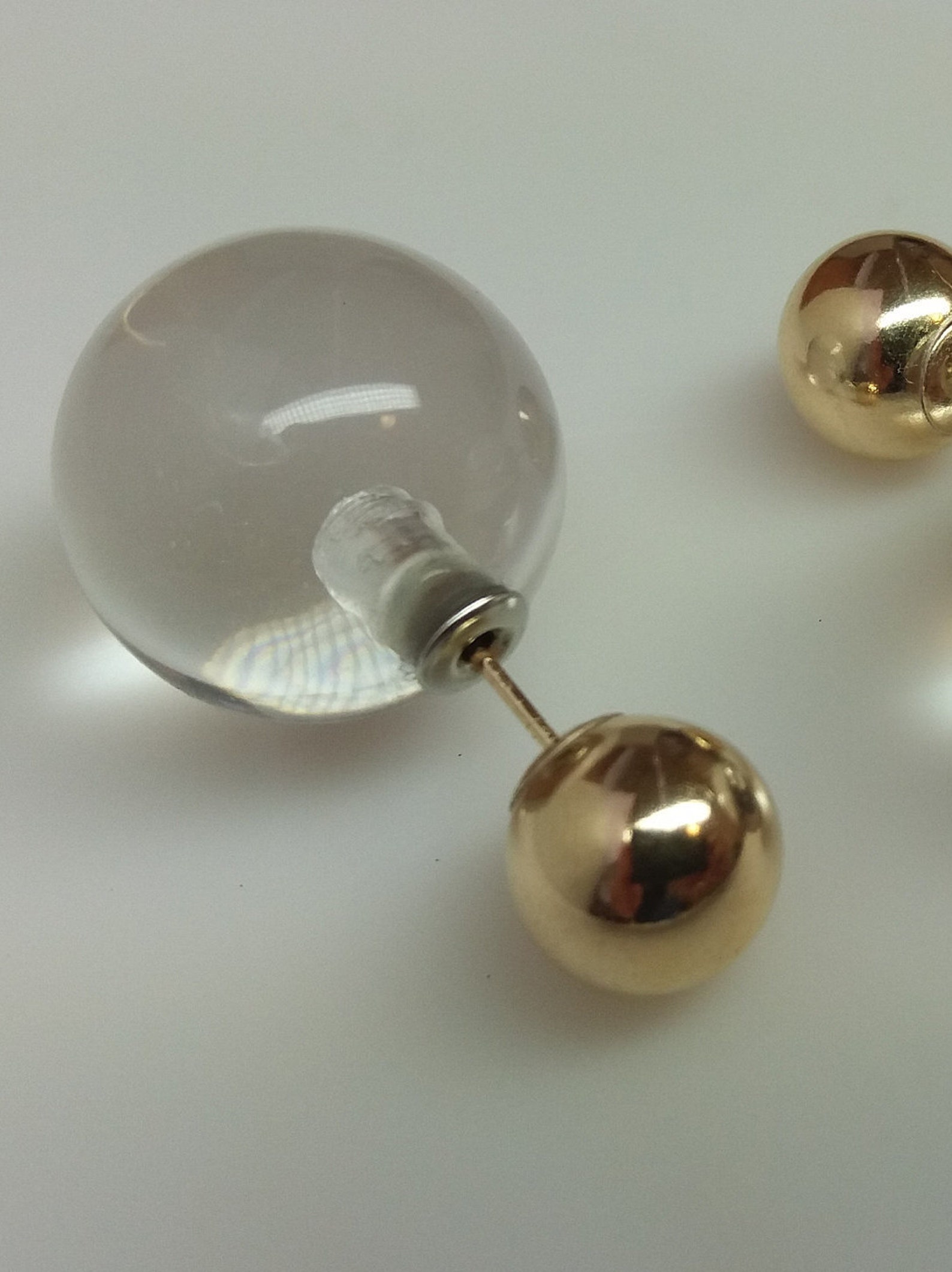 Double Sided Earring, Double Sided Ball Earring, Clear Lucite Earring