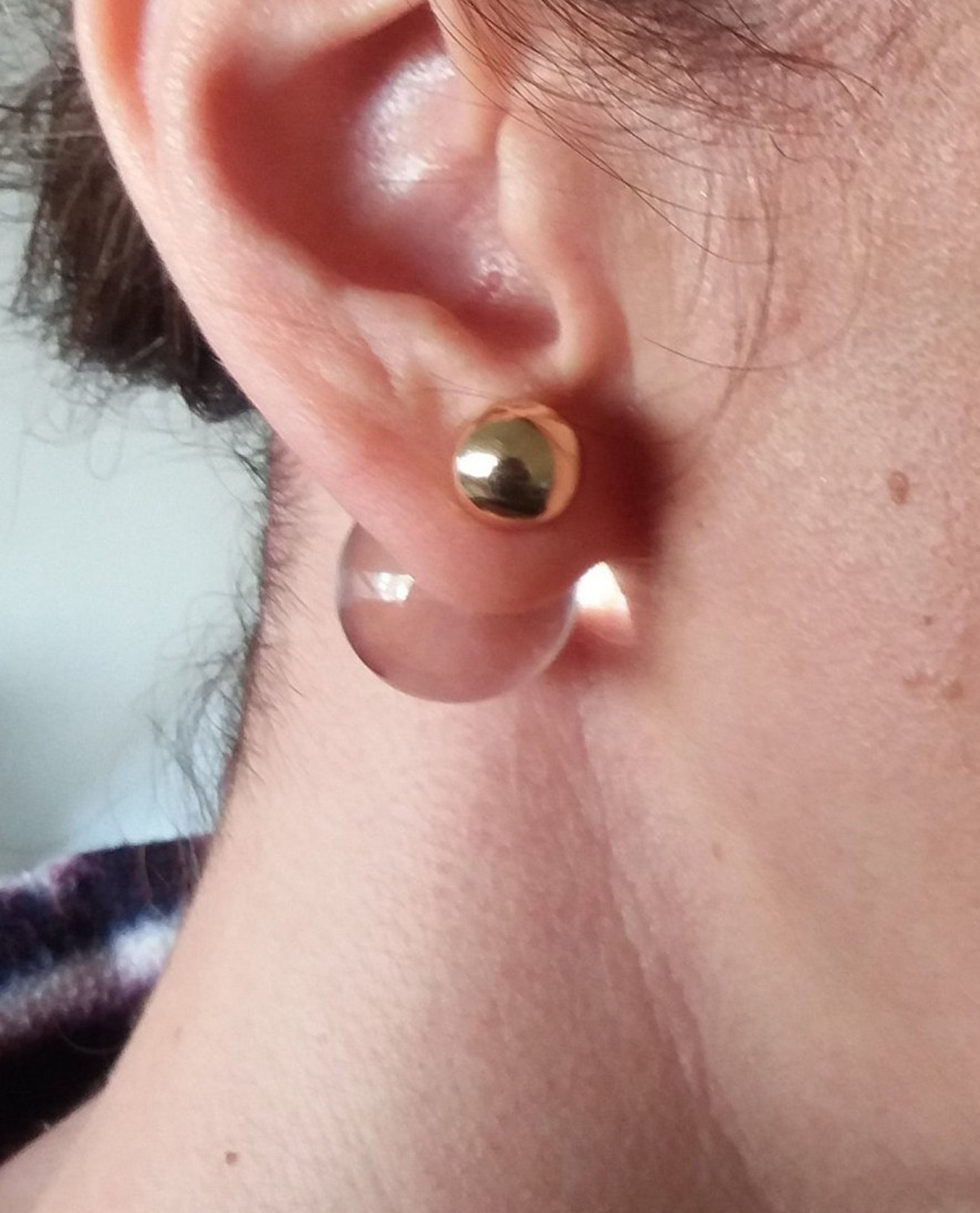 Double Sided Earring, Double Sided Ball Earring, Clear Lucite Earring