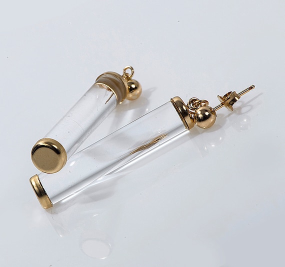 Clear lucite earring, Long bar earring, Tube earring, Acrylic earring, Gold bar earring, Dangle drop earring, Ear studs, Lightweight earring