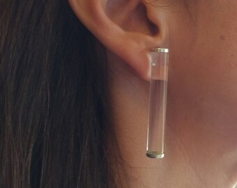 Long bar earring, Clear lucite earring, Bar earring stud, Stud earrings sterling silver, Bar earrings sterling silver, Rod earrings.