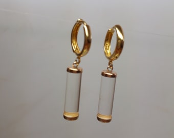 Bar earring silver, Clear lucite earring, Silver huggie Hoop, Rod earring, Tube earring, Huggie earring sterling silver, Dangle drop earring