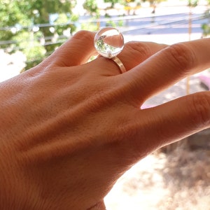 Clear lucite ring ball, Sphere ring, Acrylic ring, Crystal ball ring, Sterling silver ring, Adjustable sterling silver ring, Disco ball ring