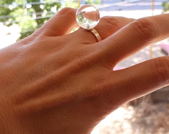 Clear lucite ring ball, Sphere ring, Acrylic ring, Crystal ball ring, Sterling silver ring, Adjustable sterling silver ring, Disco ball ring