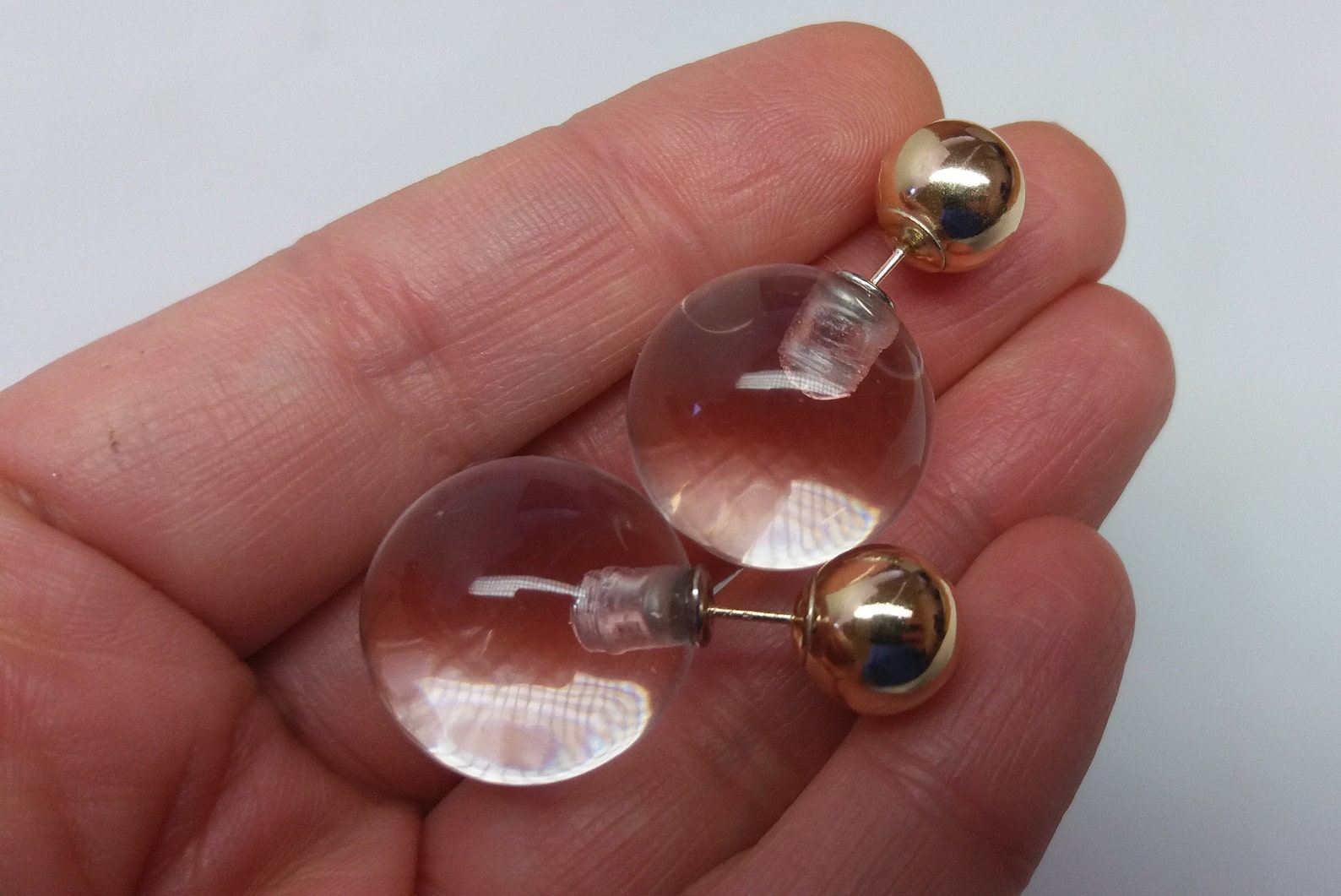 Double Sided Earring, Double Sided Ball Earring, Clear Lucite Earring