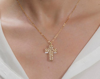 Big cross necklace, Cross necklace gold, Swarovski cross, Religious necklace, Cross necklace women, Clear lucite necklace, Acrylic necklace.