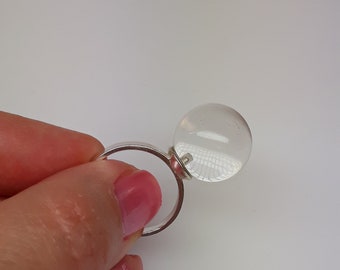 Clear lucite ring ball, Sphere ring, Acrylic ring, Crystal ball ring, Sterling silver ring, Adjustable sterling silver ring, Disco ball ring