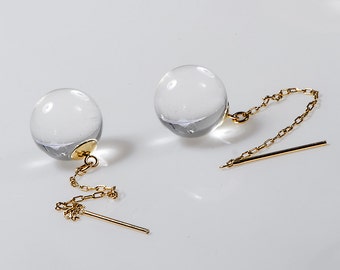 Clear lucite earring, Disco ball earring, Globe earring, Crystal ball earring, Plastic earring, Drop ball earring, Gold thread earring.