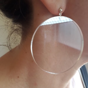 Clear earring, Acrylic earrings, STERLING SILVER stud earrings, Round earring, Summer earrings, Lucite earrings, Disc earrings.