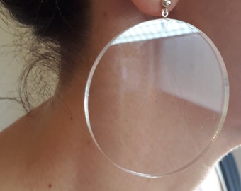 Clear earring, Acrylic earrings, STERLING SILVER stud earrings, Round earring, Summer earrings, Lucite earrings, Disc earrings.