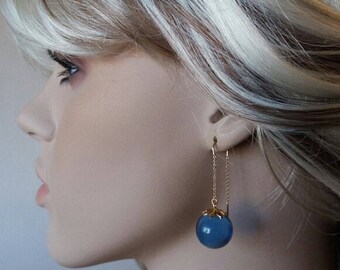 Blue earrings Ear thread earring Big earring Long earring clear lucite earring Disco ball earring Globe earring Drop ball earring