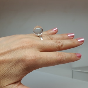 Clear lucite ring ball, Sphere ring, Acrylic ring, Crystal ball ring, Sterling silver ring, Adjustable sterling silver ring, Disco ball ring