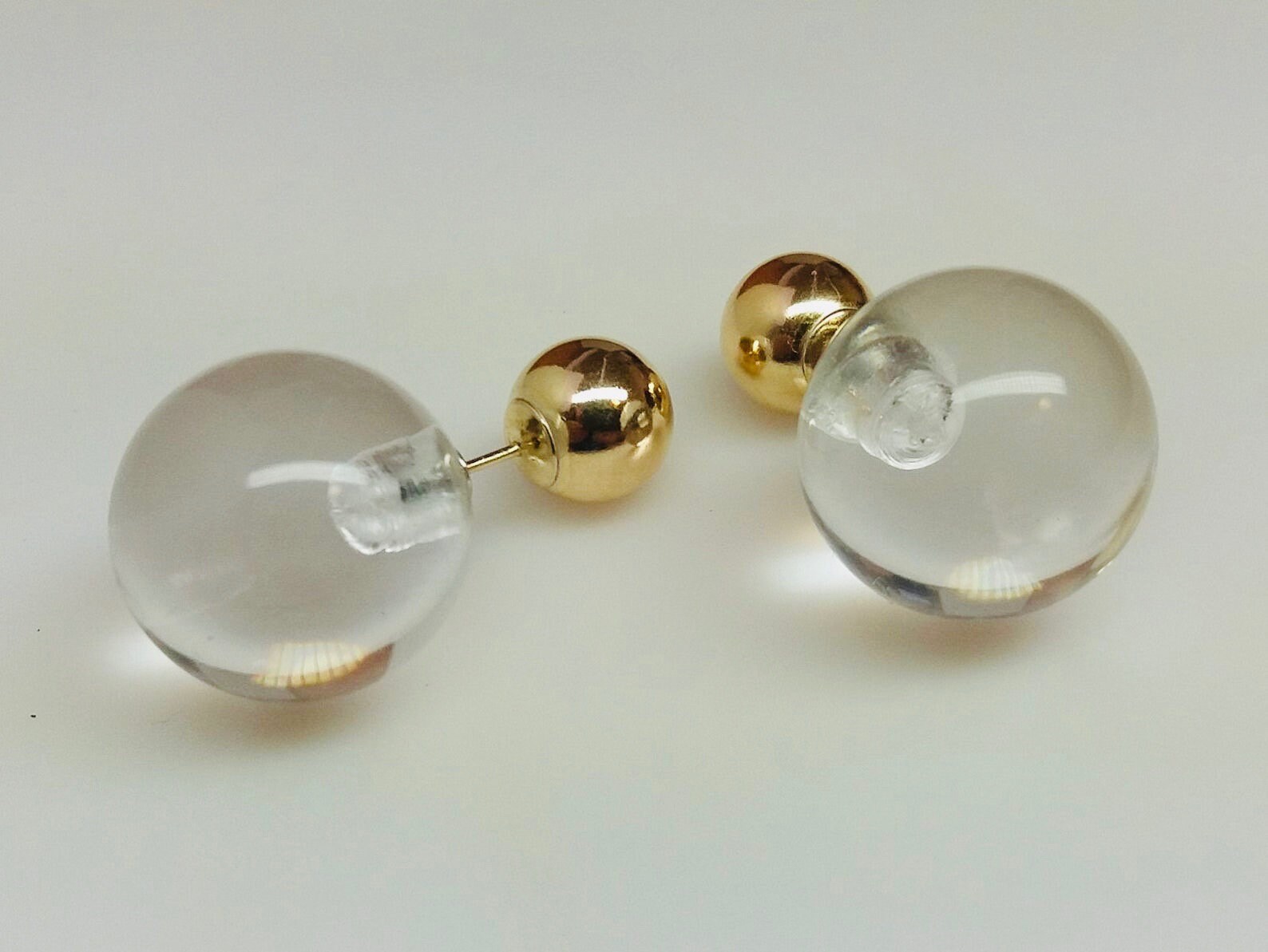 Double Sided Earring, Double Sided Ball Earring, Clear Lucite Earring