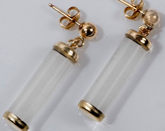 Clear lucite earring, Bar earring, Tube earring, Acrylic earring, Gold bar earring, Dangle drop earring, Ear Studs, Lightweight earring.