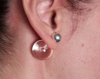 Double sided earring, Double sided ball earrings, Clear lucite earring, Big ball stud earring, Big studs, Silver ball earring, Post earrings