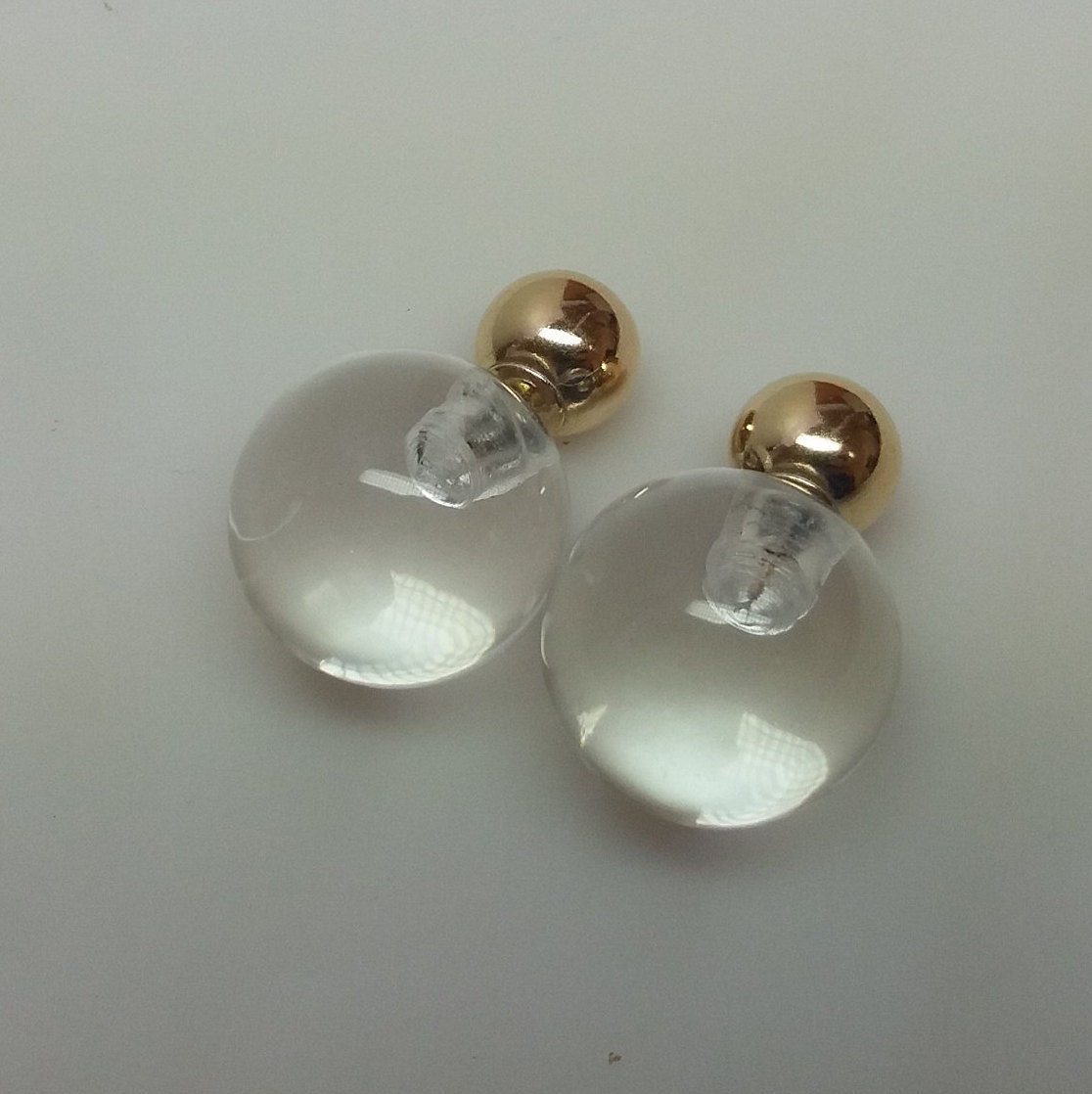Double Sided Earring, Double Sided Ball Earring, Clear Lucite Earring