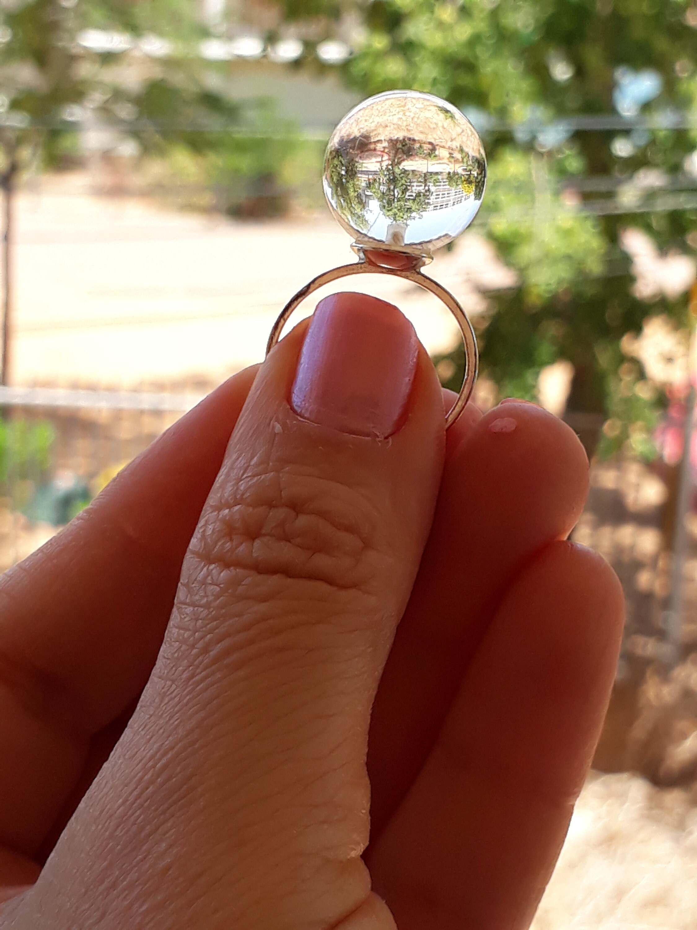 Clear lucite ring ball Sphere ring Acrylic ring Crystal ball ring Sterling silver ring Adjustable sterling silver ring Disco ball ring