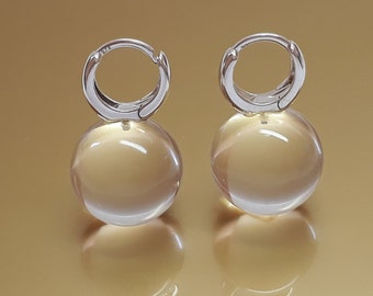 Big disco ball earring, Clear lucite earring, Sphere earring, Huggie hoop earring, Lever Back hoop, Huggie earring sterling silver