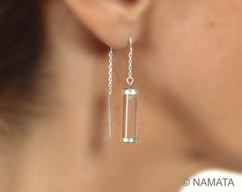 Thread earrings, Clear lucite earring, Acrylic earring, Bar earring silver, Dangle drop earring, Sterling silver earring, Silver ear wires.