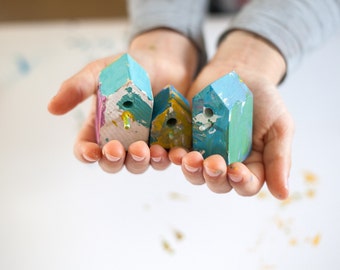 Malen Sie Ihre Mini Birdhouses Kit, Geschenk für Kinder, Geschenk für Familie, Nistkasten Ostern, naturholz, Handwerk Geschenk, Miniatur, natürliche