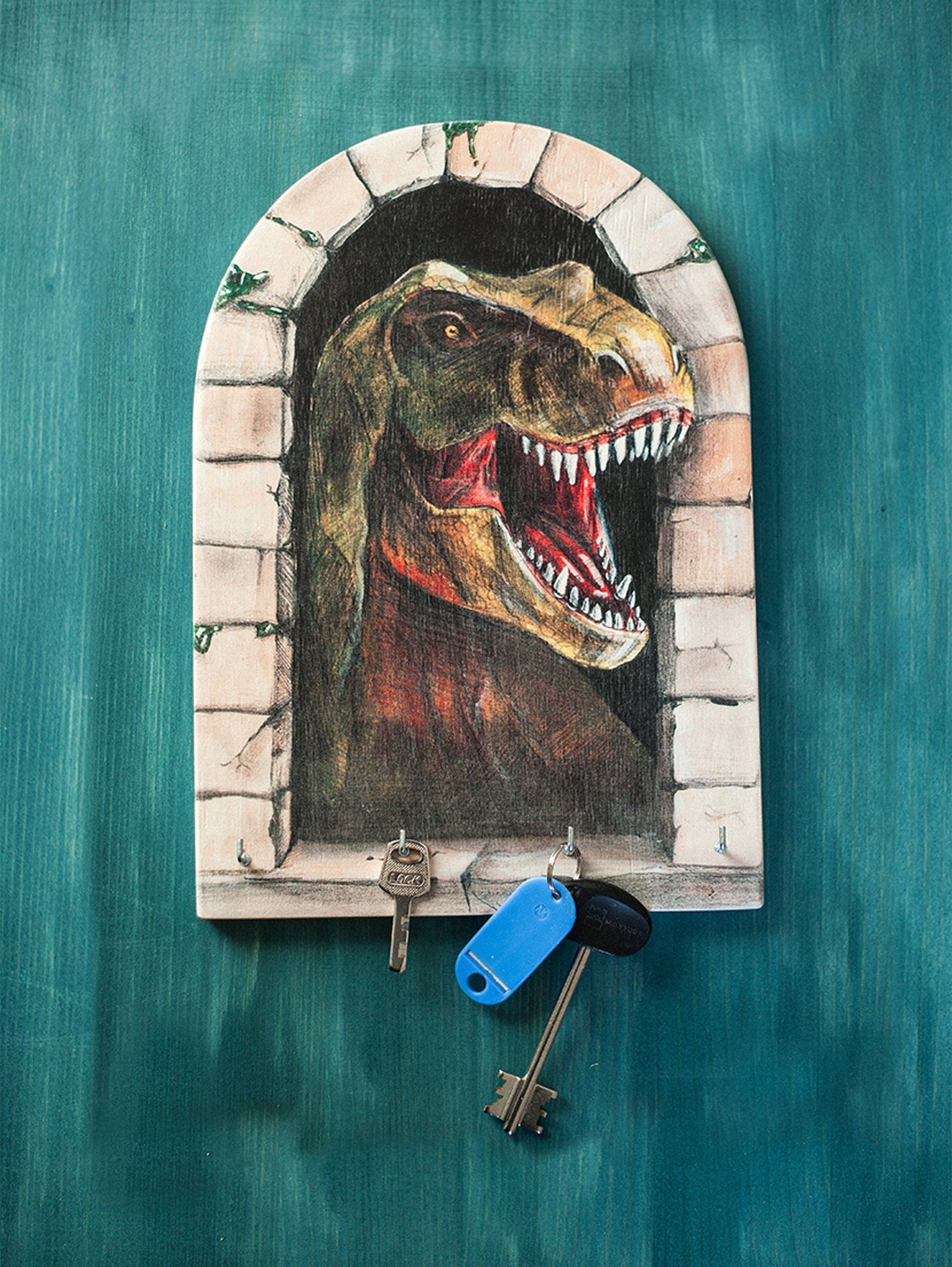 Dinosaur Key Rack Wall Key Holder DINOSAURS TYRANNOSAURUS REX, Medal Rack, Family Key ...