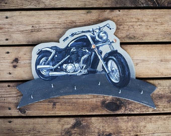 MOTORCYCLE keyring, motorcycle key hook, personalized gift, family key organizer, wooden, wall decor, key board, key hanger, biker gift