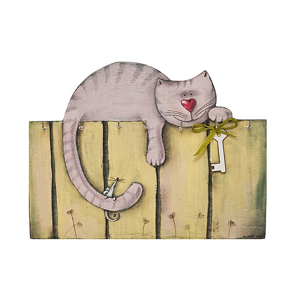 Wall Key Holder  Friendly cat on the fence