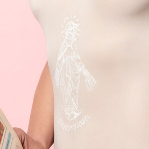 Soft tulle mesh bodysuit with embroidered holy image image 5